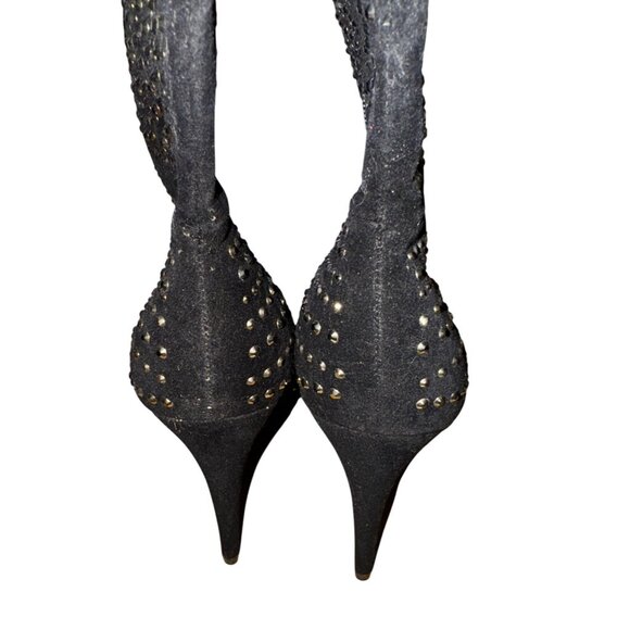 Black Studded High Heel Boots Mid Calf Size 10 Stiletto Beyonce Cowboy Sexy Y2k - Picture 8 of 9